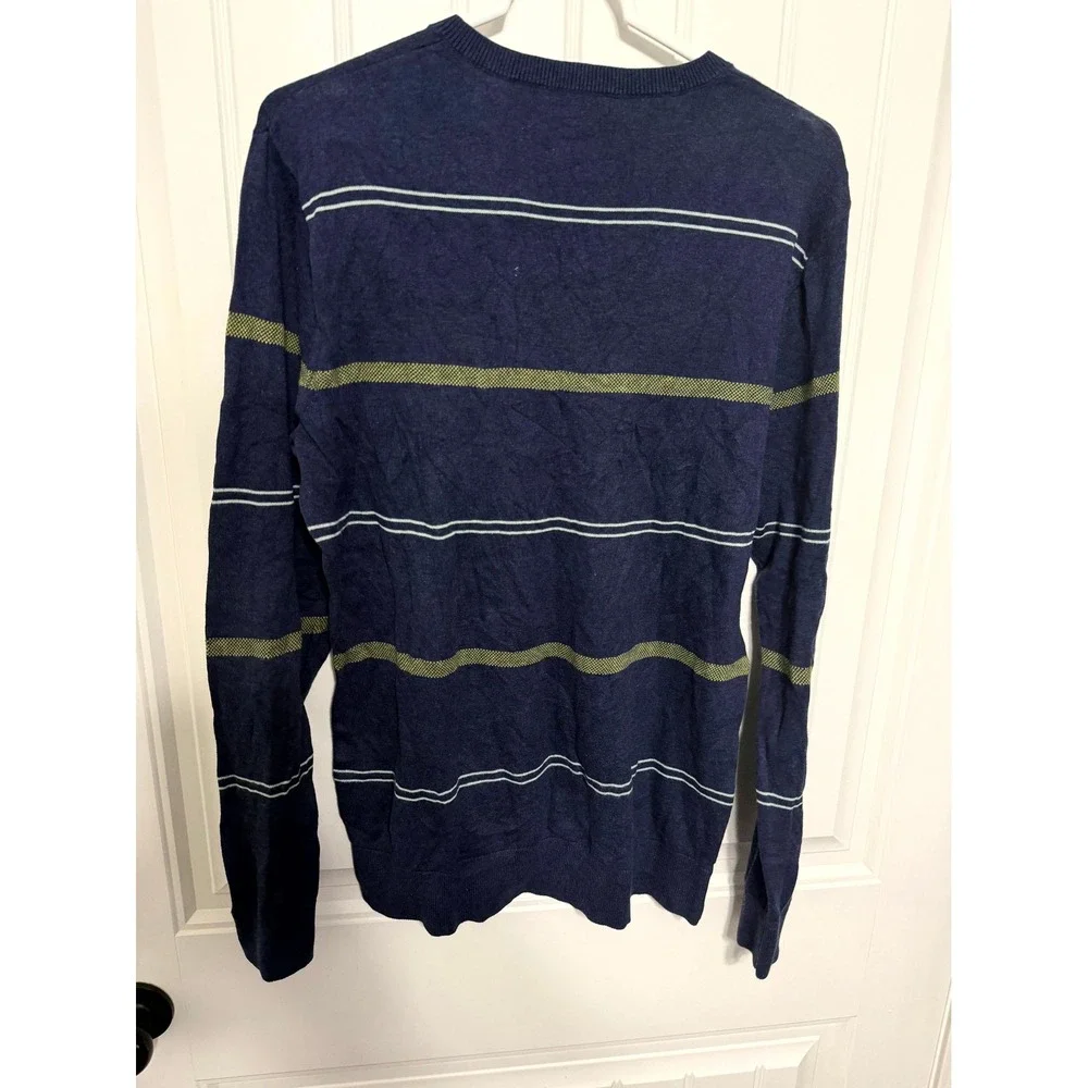 Banana Republic Sweater Mens Medium Blue Striped V-Neck 100% Cotton Knit